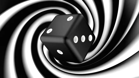Black cube spinning against black and white moving spiral background. Video stock 277203064