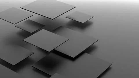 Black cubes to hover in the air. Abstract architectural structure background, Stock Illustration