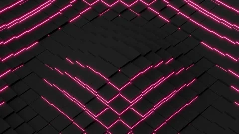 Black cubes with red neon lighting abstract background. 3D render Stock Footage 279144337