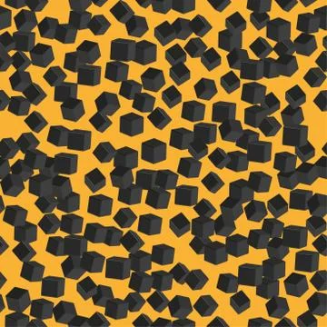 Black Cubes Seamless Pattern on Yellow Stock Illustration