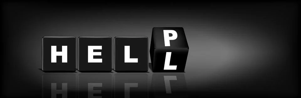 Black cubes with turning the word HELL into HELP Illustrazione stock