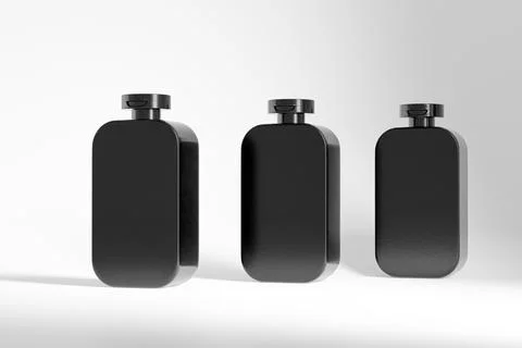 Black cubic shape bottle mockup, luxury flipcap square water bottle packaging Stock Illustration
