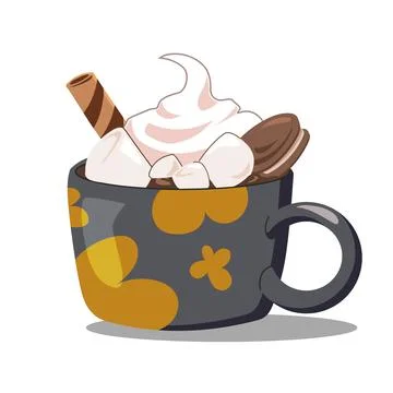 Black cup of coffee with marshmallow Illustrazione stock