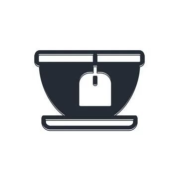 Black Cup with tea bag icon isolated on white background.  Vector Stock Illustration
