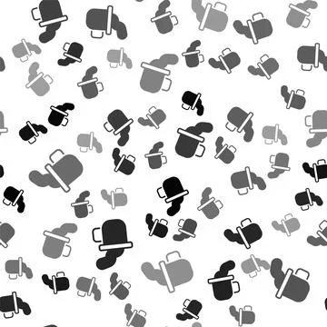 Black Cup of tea icon isolated seamless pattern on white background. Vector Illustrazione stock