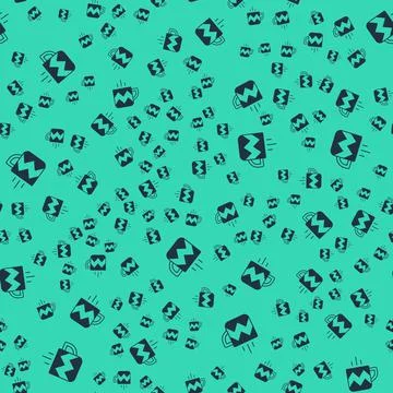 Black Cup of tea icon isolated seamless pattern on green background. Vector Stockillustratie