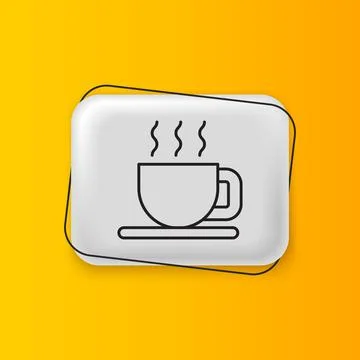 Black Cup of tea icon isolated on yellow background. Silver rectangle butto.. Illustrazione stock