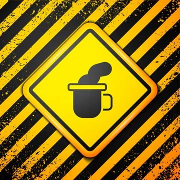 Black Cup of tea icon isolated on yellow background. Warning sign. Vector Stock Illustration
