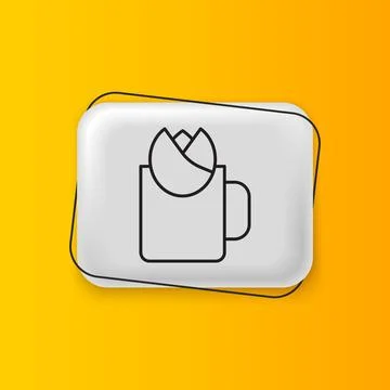 Black Cup of tea with rose icon isolated on yellow background. Silver recta.. Illustrazione stock