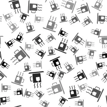 Black Cup of tea with tea bag icon isolated seamless pattern on white background Stock Illustration