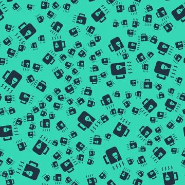 Black Cup of tea with tea bag icon isolated seamless pattern on green background イラスト素材