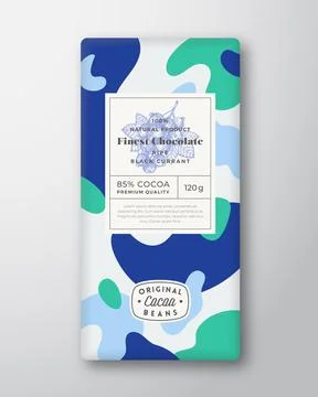 Black Currant Chocolate Label. Abstract Shapes Vector Packaging Design Layout Illustrazione stock