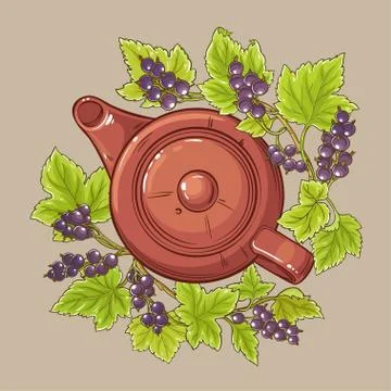 Black currant tea in  teapot Illustrazione stock