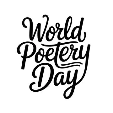 Black cursive handwritten text reading poetry day on white background Ilustración de archivo