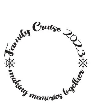 A black cursive script arranged in a circle with two symmetrical nautical whe Stock Illustration