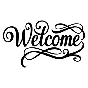 Black cursive welcome text flourishes, Welcome Typography with Decorative S.. Illustrazione stock