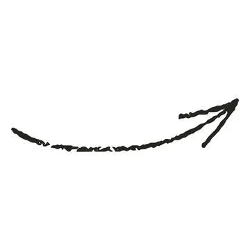 Black curved arrow, hand-drawn with a marker or pencil. Stock Illustration