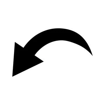 Black curved arrow pointer icon or symbol in flat style, isolated on a whit.. Stock Illustration