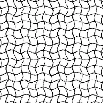 Black curved grid vector hand drawn pattern. Stock Illustration