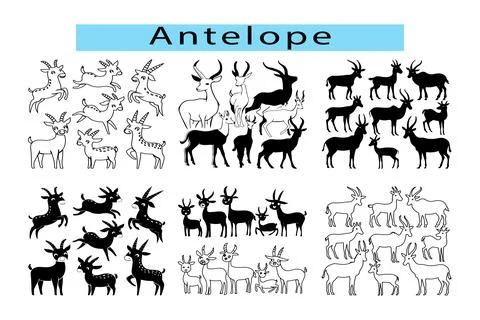 Black cute Antelope outline vector illustration, Antelope silhouette Ilustración de archivo