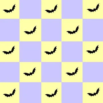 Black cute bat on plaid checkered pattren, pastel color background. Stock Illustration
