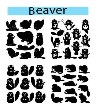 Black cute Beaver vector illustration, Beaver silhouette in white background Stock Illustration