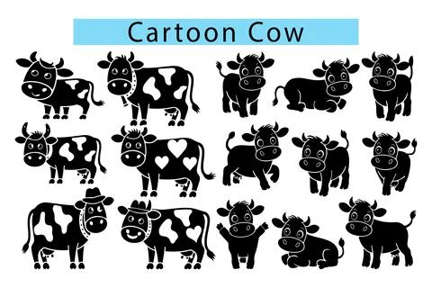 Black cute cartoon Cow vector illustration in white background Stock Illustration