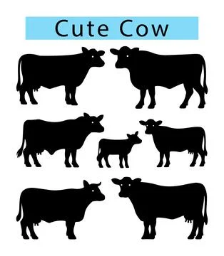 Black cute Cow vector illustration, Cow silhouette in white background Ilustración de archivo