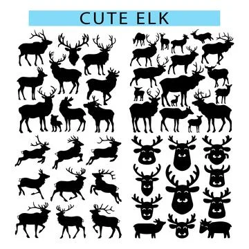 Black cute Elk vector illustration, Elk silhouette in white background 库存插图