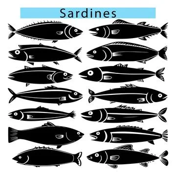 Black cute Sardines silhouette vector illustration 库存插图