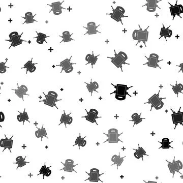 Black Cutting board and rolling pins icon isolated seamless pattern on white Stock Illustration
