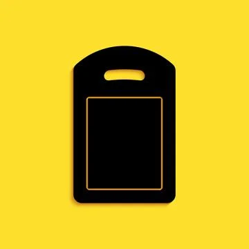 Black Cutting board icon isolated on yellow background. Chopping Board symbol Stock Illustration