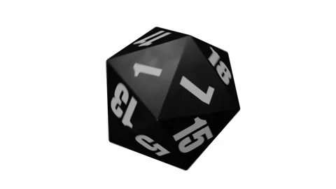 Black D20 with a Bold Font Rolling in a Seamless Loop Stock Footage 249956003