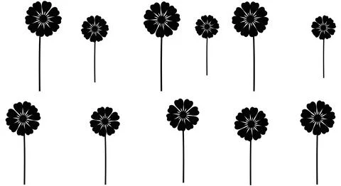 Black dandelion flowers in a row Stock Illustration