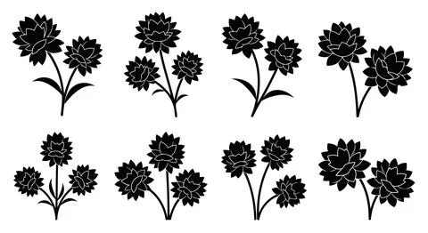 Black dandelion flowers set Stock Illustration