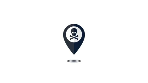 Black danger location warning map pin icon animation with skull symbol. Vidéo 327553945