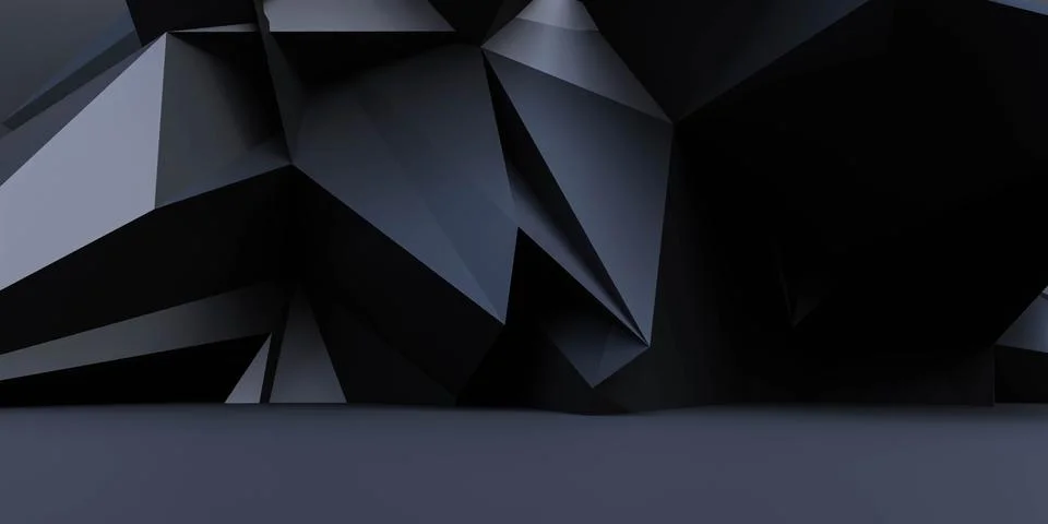 Black dark polygon wall background with futuristic architecture design 3d render Illustrazione stock
