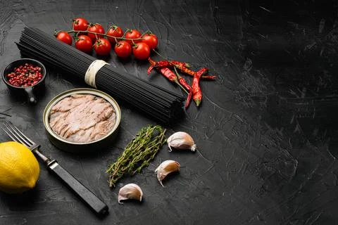 , on black dark stone table background, with copy space for text Foto stock
