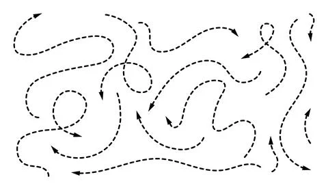 Black dashed arrows pointing in various directions on white background Stock Illustration