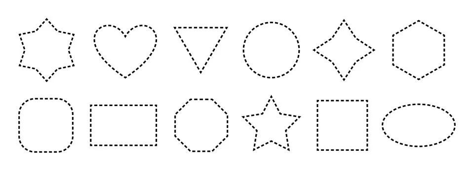 Black dashed frame collection. Dash outline geometric border set. Geometric Illustrazione stock