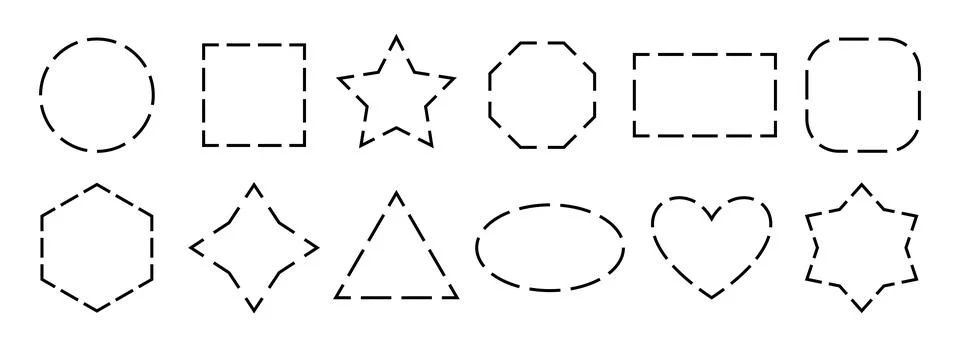 Black dashed frame collection. Dashed outline geometric border set. Geometric Stock-Illustration