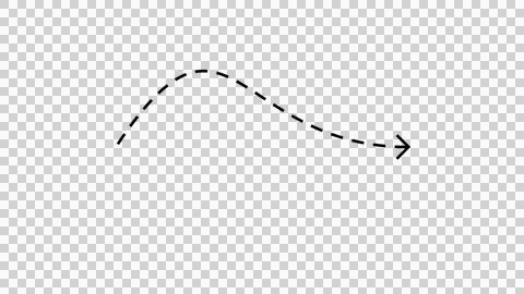 A black dashed line with an arrowhead pointing to the right isolated on tra.. 스톡 일러스트