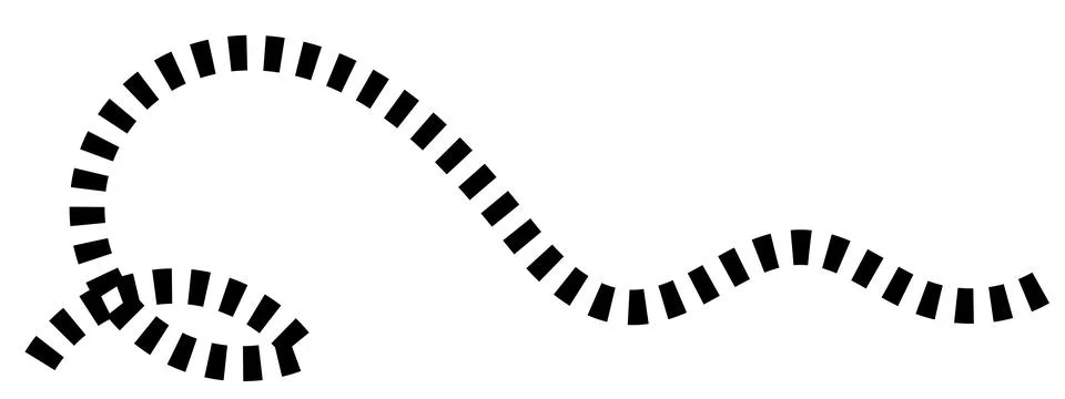 Black dashed line loop and wave, broken curved path, segmented graphic stroke Illustrazione stock