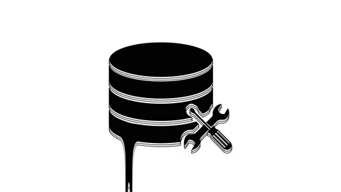 Black Database server with screwdriver and wrench icon isolated on white Video stock 233793102