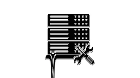Black Database server with screwdriver and wrench icon isolated on white Video stock 233793152