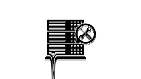 Black Database server with screwdriver and wrench icon isolated on white Video stock 233794323