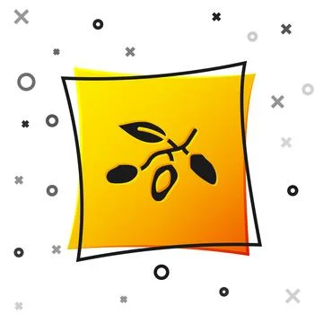 Black Date fruit icon isolated on white background. Yellow square button. V.. 스톡 일러스트