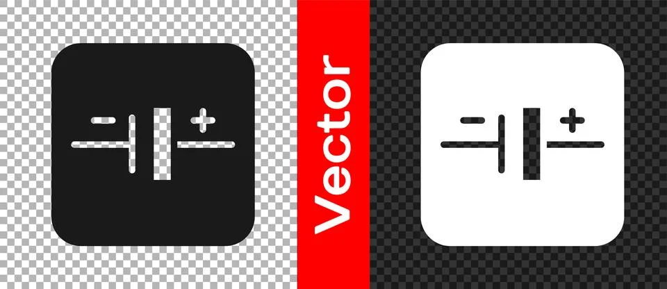 Black DC voltage source icon isolated on transparent background. Vector Illustrazione stock