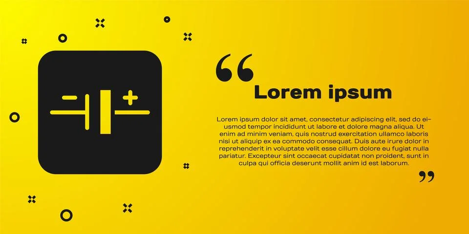 Black DC voltage source icon isolated on yellow background. Vector 스톡 일러스트