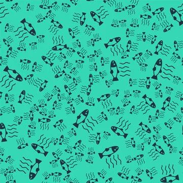 Black Dead fish icon isolated seamless pattern on green background. Rotten fish Stock Illustration